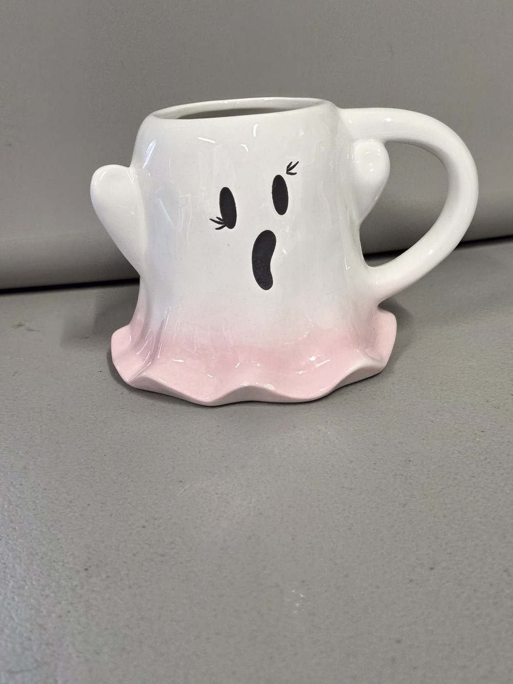 Whimsical Ghost Ceramic Mug - Pink Ombre